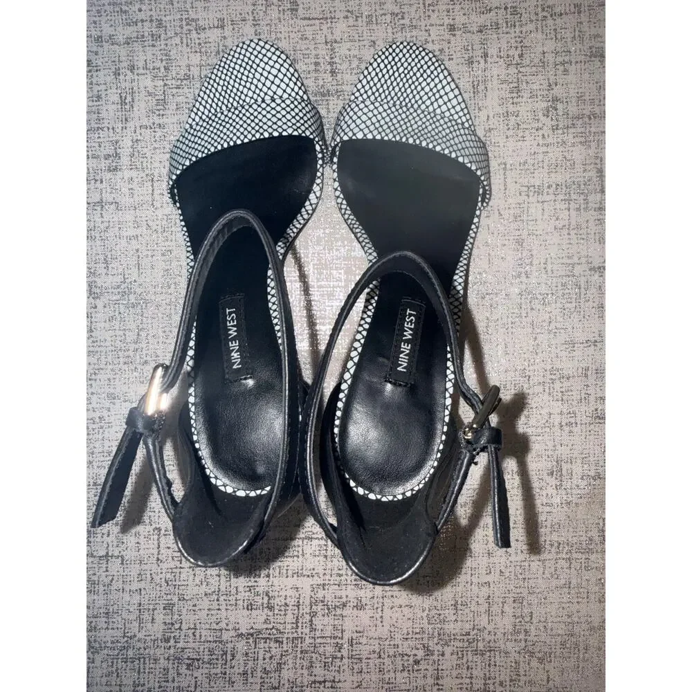 Nine West Black White Slingback Heels Open Toe Patterned Pumps